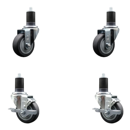 Service Caster 3.5'' Thermoplastic Rubber Wheel Swivel 1-5/8'' Expanding Stem Caster Set 2 Brakes, 4PK SCC-EX20S3514-TPRB-2-TLB-2-158